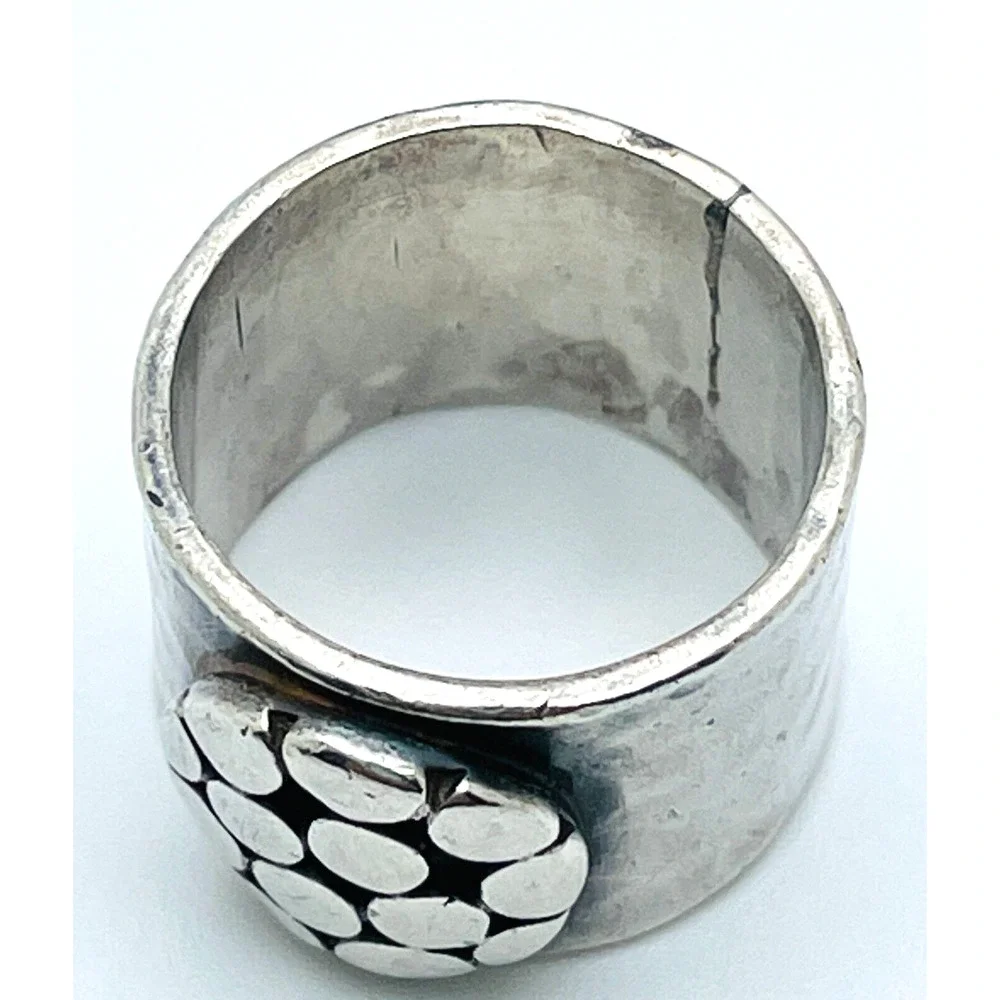 Wide Band Sterling Silver Hammered Ring Circle Pebbles Just Be 925 Size 7 - 7.5